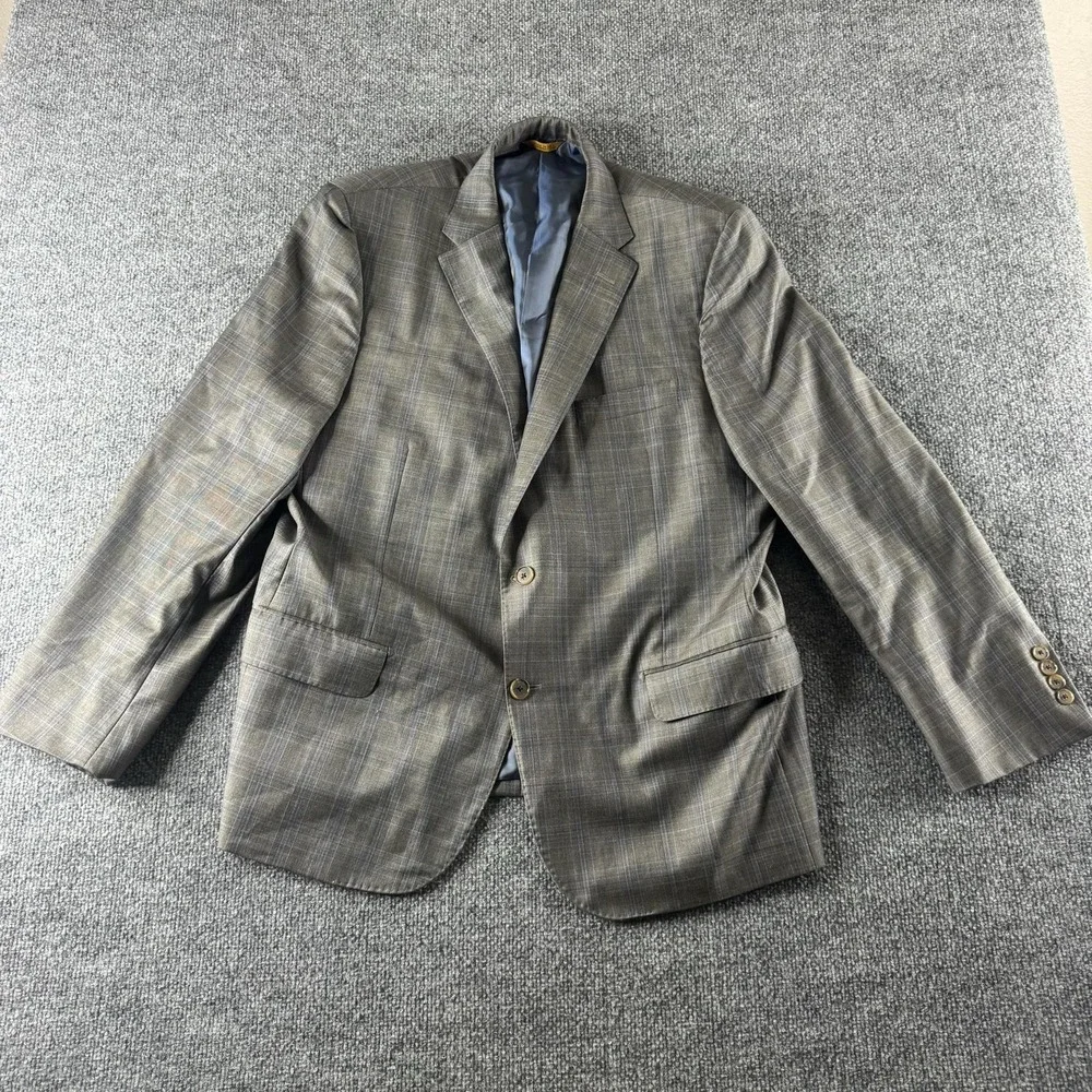Hickey Freeman Blazer Mens 44 Gray Plaid Wool Sport Coat Business Loro Piana